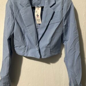 Michele Blue Cropped Blazer with Notched Lapels